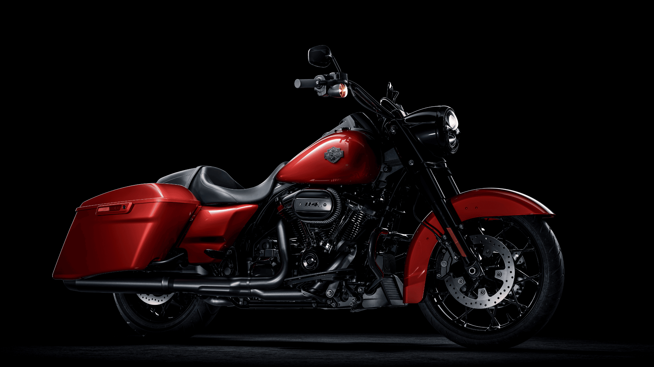 2025 Harley-Davidson® Road King Special in red with blacked-out engine and saddlebags